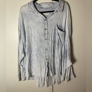 Striped blue and white long sleeve button up